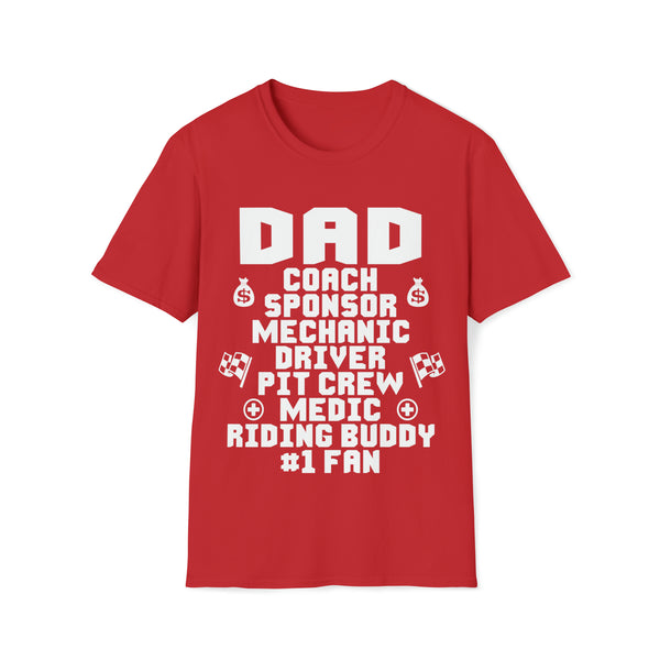 Dad Coach Sponsor Mechanic Driver Pit Crew Medic Riding Buddy #1 Fan Adult Unisex Softstyle T-Shirt | MX Moto Race Dad