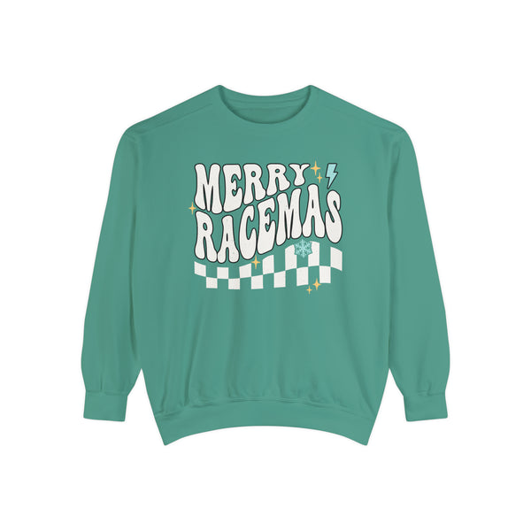 Merry Racemas Unisex Garment-Dyed Sweatshirt | Racing Themed Christmas Sweatshirt | Merry Christmas Race Day Tee