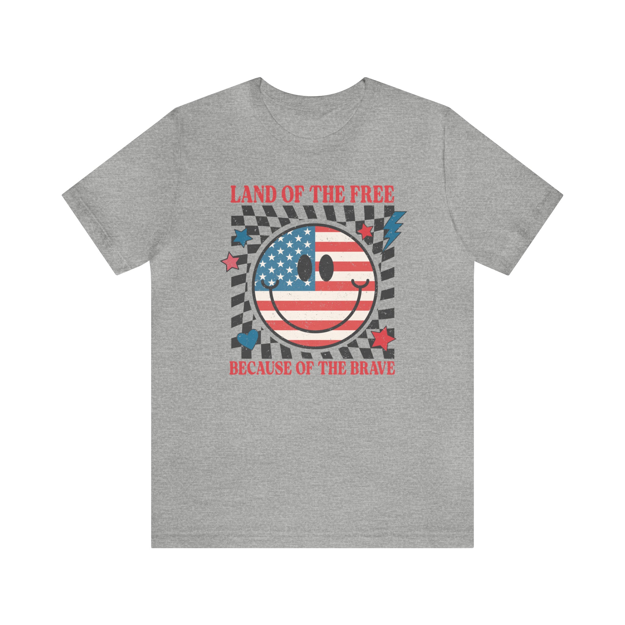 Patriotic Land of the Free Because of the Brave Adult Unisex Jersey Short Sleeve Tee | Race Themed 4th of July Shirt