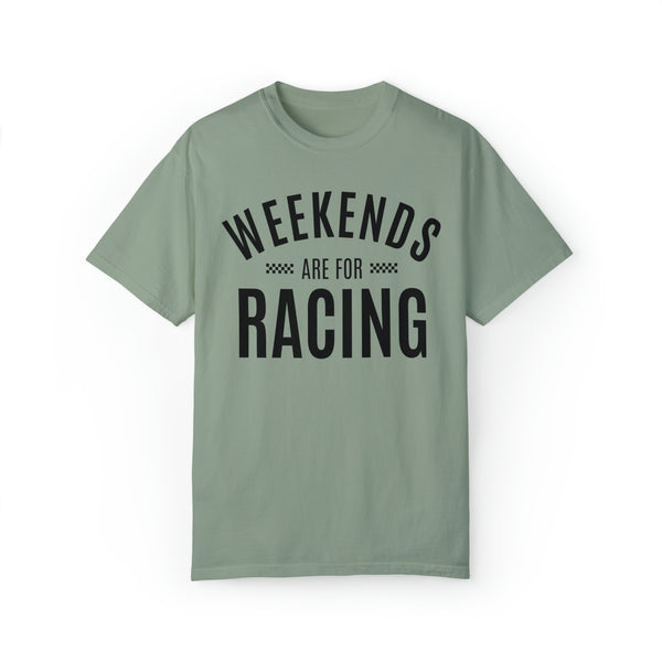 Weekends are for Racing Adult Unisex Garment-Dyed T-shirt | Funny Racing Themed Tee with Checkerboard Pattern