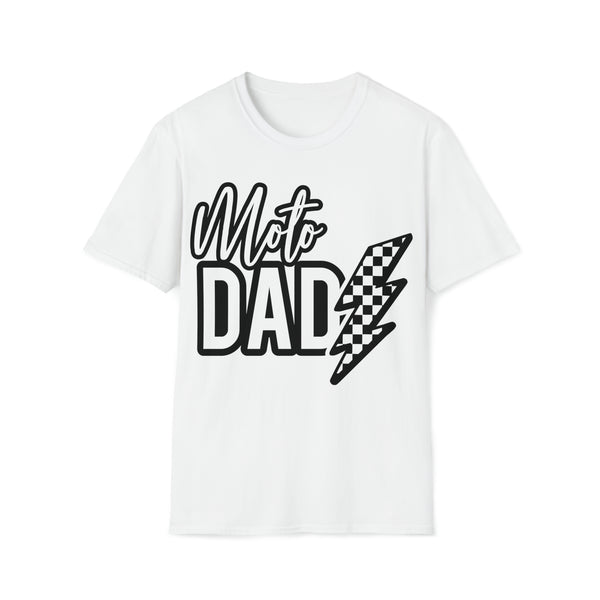 Mens Moto Dad with Checkered Lightning Bolt Adult Unisex Softstyle T-Shirt