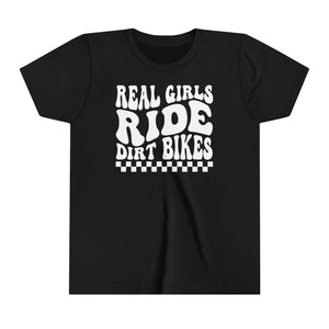 Real Girls Ride Dirt Bikes Youth Short Sleeve Tee | Kids Moto Tees | Moto Girl Short Sleeve T-Shirt