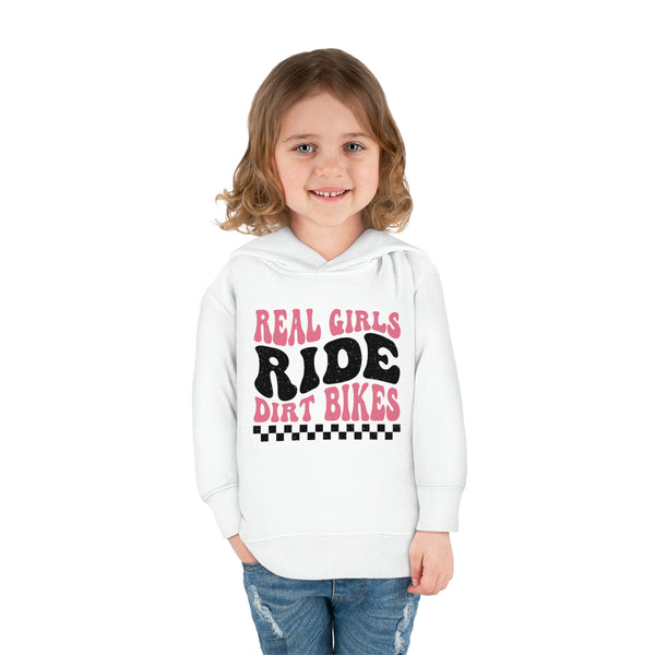 Toddler Real Girls Ride Dirt Bikes Toddler Pullover Fleece Hoodie | Kids Moto Girl Hoodie | Moto Girl Toddler Hoodie