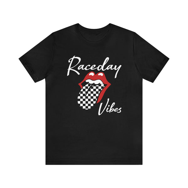 Raceday Vibes with Checkered Tongue Adult Unisex Jersey Short Sleeve Tee | Rad Race Day Vibes Shirt