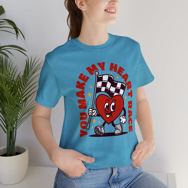 You Make My Heart Race Adult Unisex Jersey Short Sleeve Tee | Race Family Shirt | MX SX BMX Dirt Track Race Mom Valentine's Day Shirt