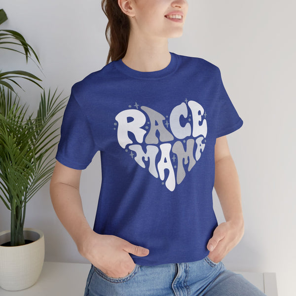 Race Mama Retro Heart Adult Unisex Jersey Short Sleeve Tee | Race Family Shirt | MX SX BMX Dirt Track Race Mom Valentine's Day Shirt