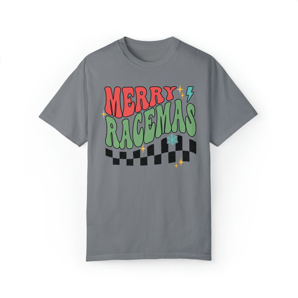 Merry Racemas Adult Unisex Garment-Dyed T-shirt | Racing Themed Christmas Tee | Merry Christmas Race Day Tee