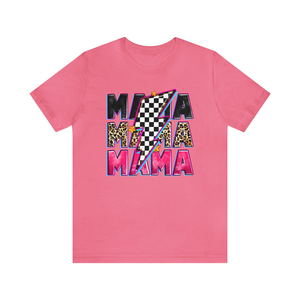 Race Mama with Checkered Lightning Bolt Adult Unisex Jersey Short Sleeve Tee