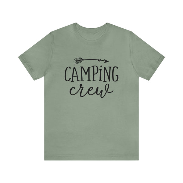 Camping Crew with Arrow Adult Unisex Jersey Short Sleeve Tee | Camping Family or Group Shirts | Camping Vacation Shirts