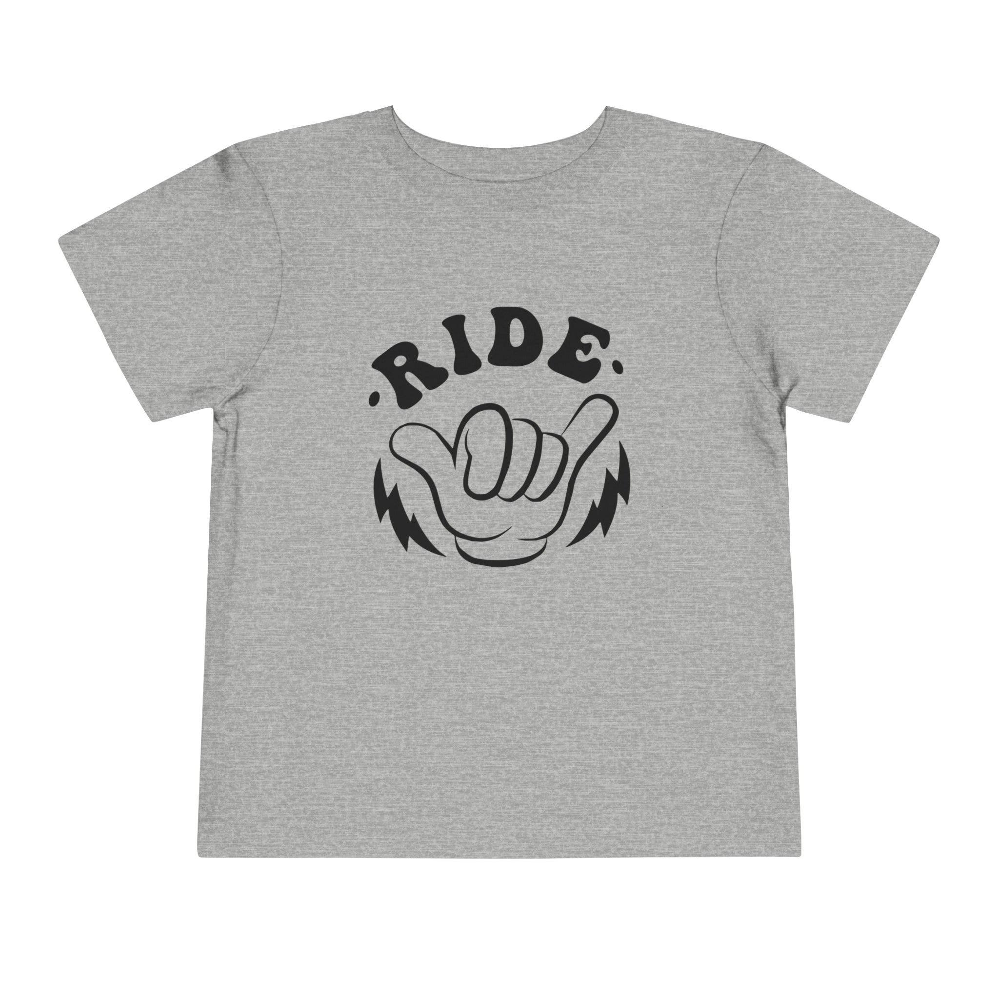 Retro Groovy Ride All Day with Shaka Hand Front and Back Toddler Short Sleeve Tee | Kids Race Girl Shirt | Ride Toddler Pit Crew T-Shirt