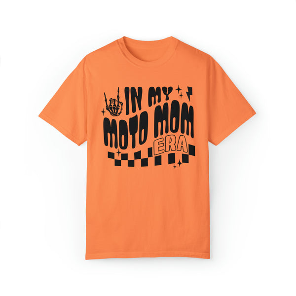 In My Moto Mom Era Adult Unisex Garment-Dyed T-shirt | Funny MX Motocross Racing Themed Tee with Checkerboard Pattern
