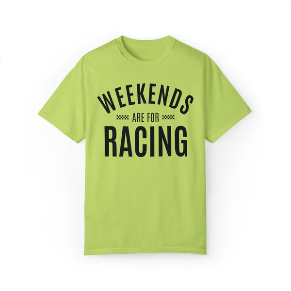 Weekends are for Racing Adult Unisex Garment-Dyed T-shirt | Funny Racing Themed Tee with Checkerboard Pattern