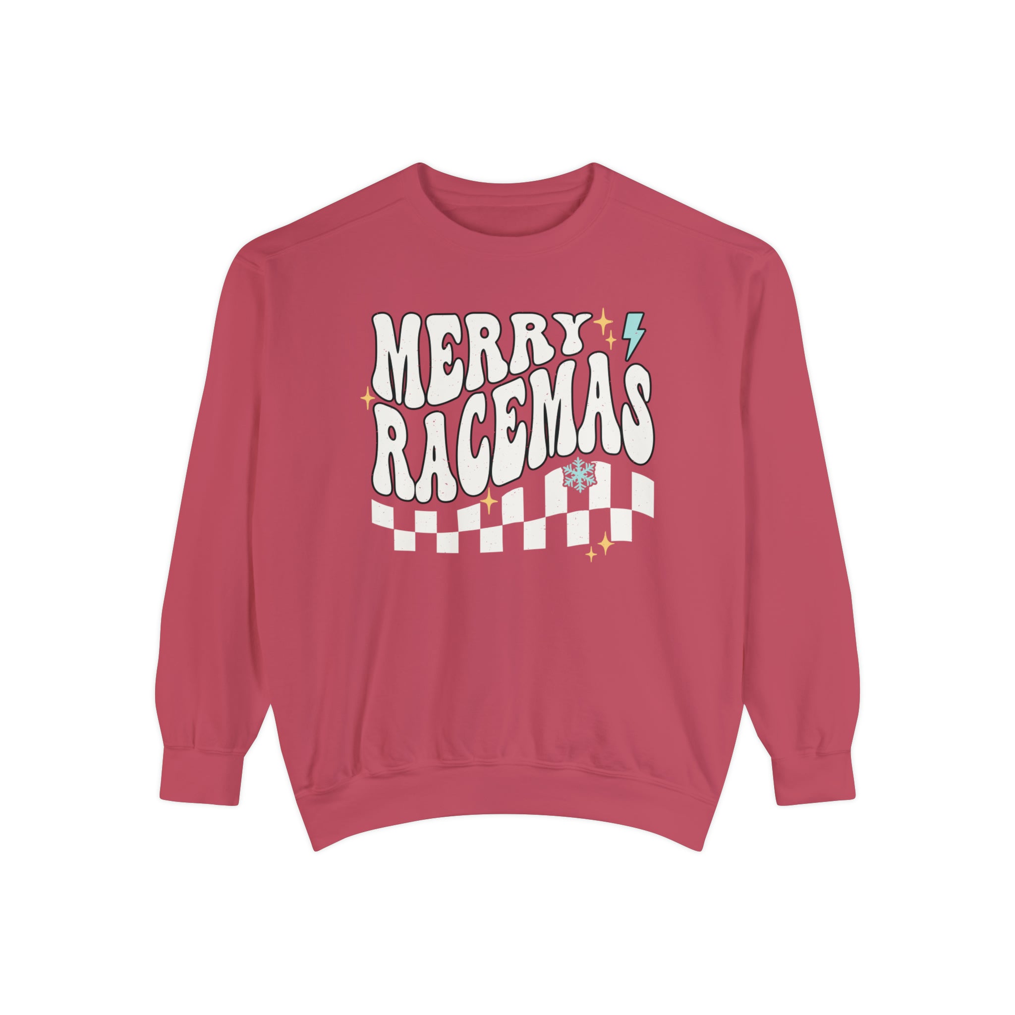 Merry Racemas Unisex Garment-Dyed Sweatshirt | Racing Themed Christmas Sweatshirt | Merry Christmas Race Day Tee