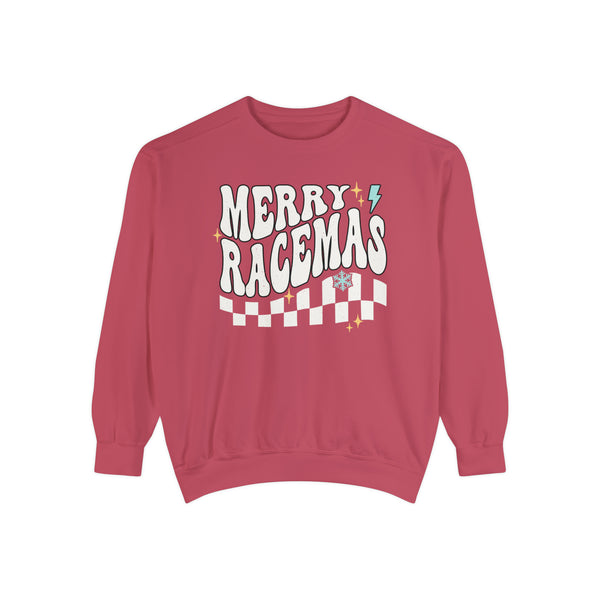 Merry Racemas Unisex Garment-Dyed Sweatshirt | Racing Themed Christmas Sweatshirt | Merry Christmas Race Day Tee