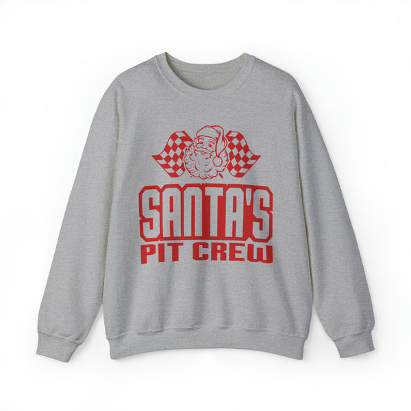 Santa's Pit Crew with Checkered Flags Adult Unisex Heavy Blend™ Crewneck Sweatshirt | Race Themed Christmas Sweatshirts