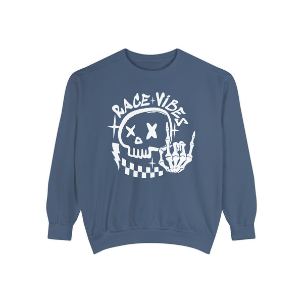 Race Vibes with Skull and Skeleton Hand Unisex Garment-Dyed Sweatshirt | Funny Race Vibes Race Day Sweatshirt