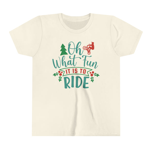 Oh What Fun It Is To Ride BMX Youth Short Sleeve Tee | Kids BMX Tees | Youth Merry Christmas BMX Bike Shirt