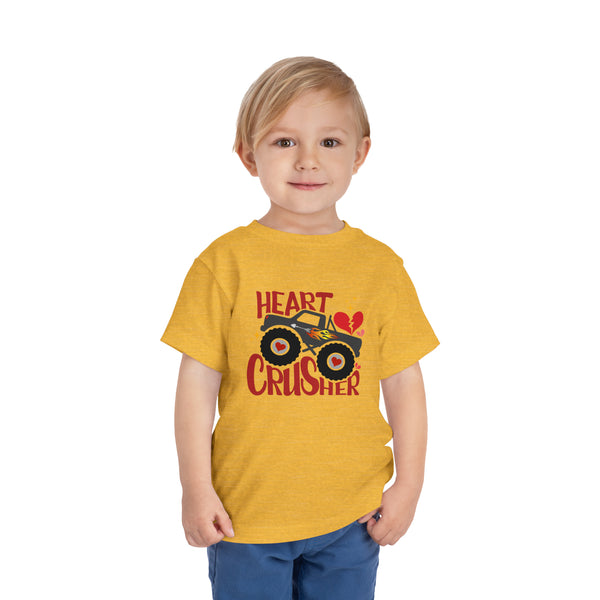 Heart Crusher Monster Toddler Short Sleeve Tee | Kids Valentine's DayTruck Toddler T-Shirt | Offroad Monster Truck Shirt