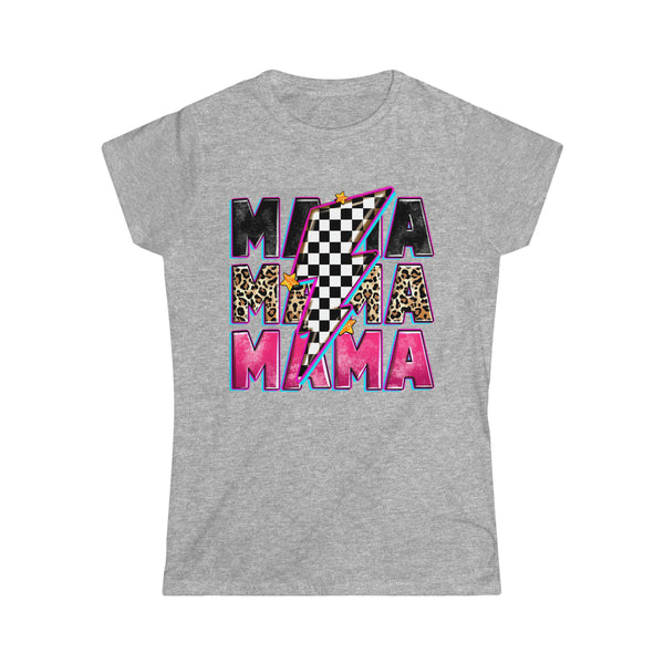 Ladies Race Mama with Checkered Lightning Bolt Softstyle Tee