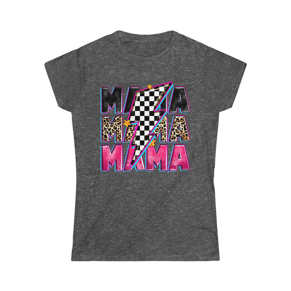 Ladies Race Mama with Checkered Lightning Bolt Softstyle Tee