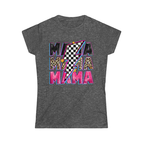 Ladies Race Mama with Checkered Lightning Bolt Softstyle Tee