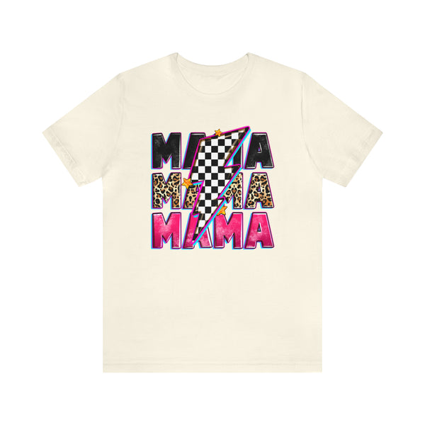 Race Mama with Checkered Lightning Bolt Adult Unisex Jersey Short Sleeve Tee