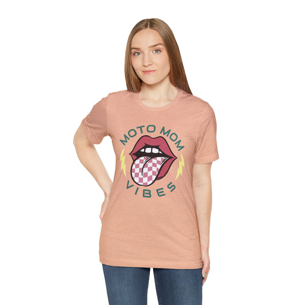 Moto Mom Vibes Adult Unisex Jersey Short Sleeve Tee | Moto Mom Race Day Shirt | MX Motocross Dirt Track Shirts Lips Tongue Lightning Bolt