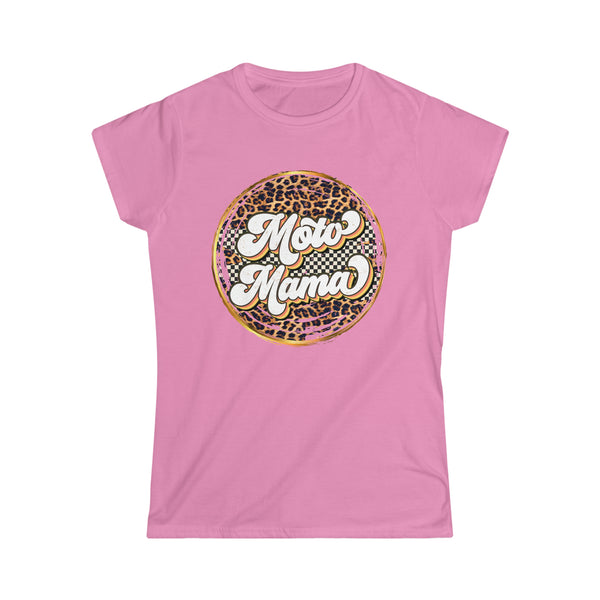 Ladies Moto Mama with Leopard and Checkered Pattern Softstyle Tee | Moto Mom Ladies Fit Tee