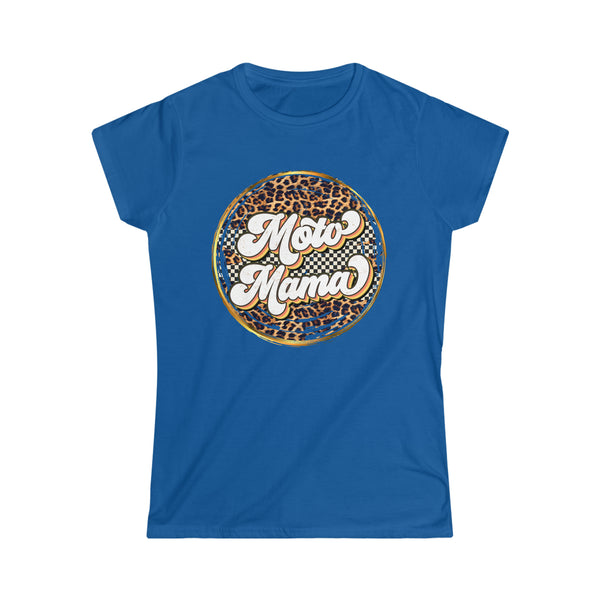 Ladies Moto Mama with Leopard and Checkered Pattern Softstyle Tee | Moto Mom Ladies Fit Tee