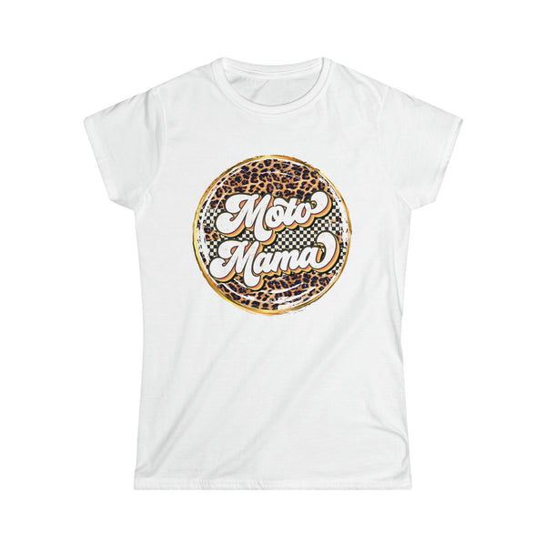 Ladies Moto Mama with Leopard and Checkered Pattern Softstyle Tee | Moto Mom Ladies Fit Tee