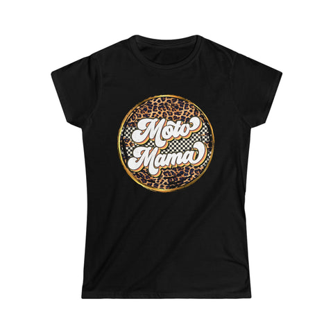 Ladies Moto Mama with Leopard and Checkered Pattern Softstyle Tee | Moto Mom Ladies Fit Tee