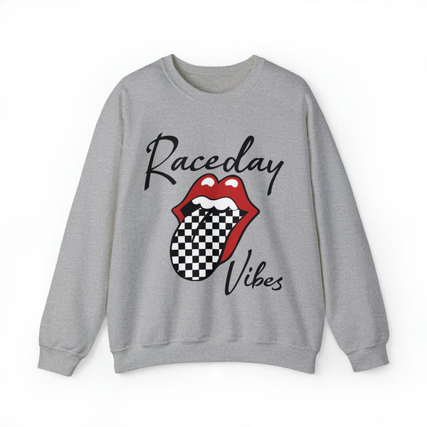 Raceday Vibes with Checkered Tongue Adult Unisex Heavy Blend™ Crewneck Sweatshirt | Rad Race Day Vibes Sweatshirt