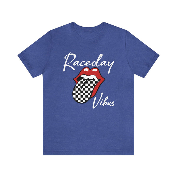 Raceday Vibes with Checkered Tongue Adult Unisex Jersey Short Sleeve Tee | Rad Race Day Vibes Shirt