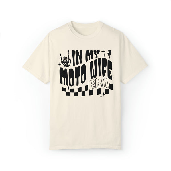 In My Moto Wife Era Adult Unisex Garment-Dyed T-shirt | Funny MX Motocross Racing Themed Tee with Checkerboard Pattern