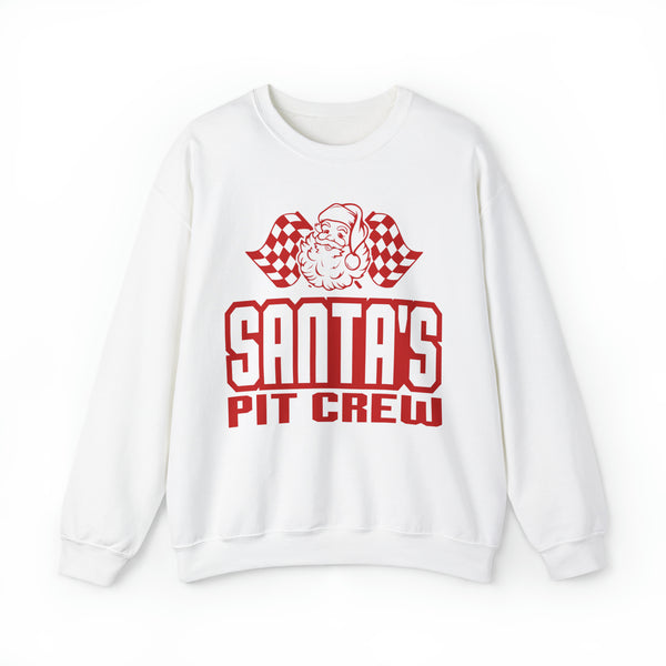 Santa's Pit Crew with Checkered Flags Adult Unisex Heavy Blend™ Crewneck Sweatshirt | Race Themed Christmas Sweatshirts