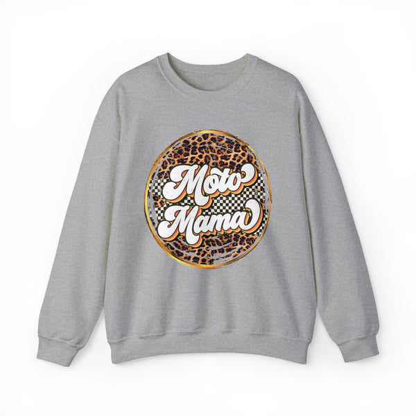 Moto Mama with Leopard and Checkered Pattern Adult Unisex Heavy Blend™ Crewneck Sweatshirt | Moto Mama Leopard Sweatshirt