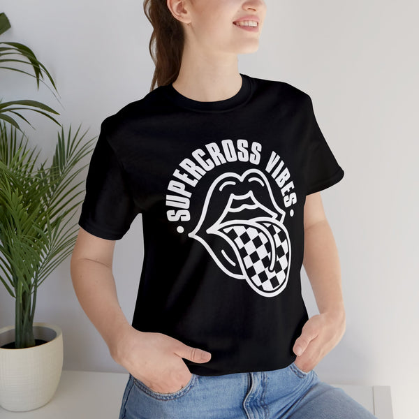 Supercross Vibes Adult Unisex Jersey Short Sleeve Tee | Race Day Shirt | SX Moto Dirt Bikes Racing Shirts Lips Tongue Race Day Shirt