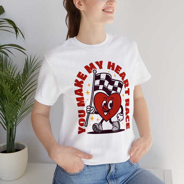 You Make My Heart Race Adult Unisex Jersey Short Sleeve Tee | Race Family Shirt | MX SX BMX Dirt Track Race Mom Valentine's Day Shirt