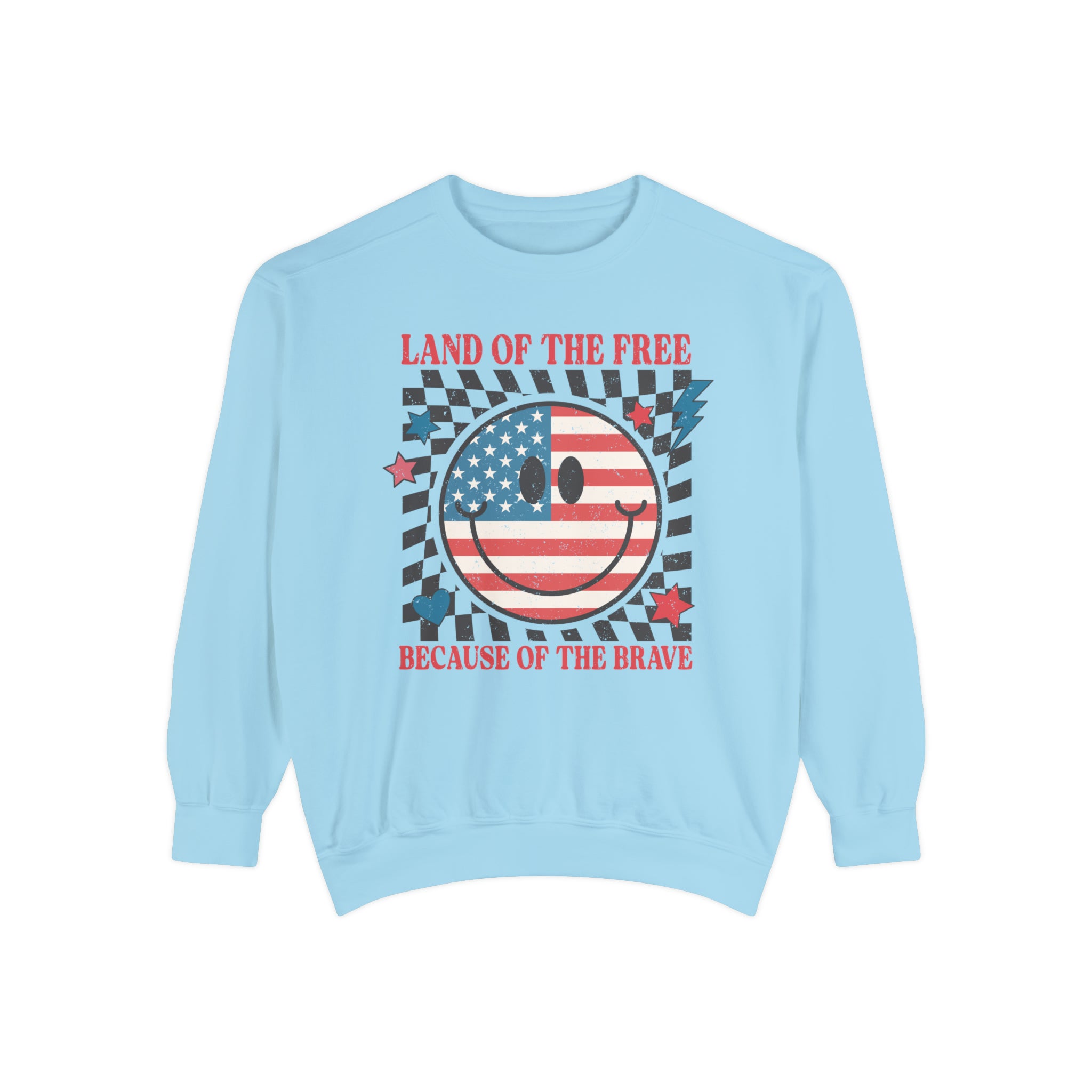 Land of the Free Because of the Brave Unisex Garment-Dyed Sweatshirt | Patriotic 4th of July Racing Sweatshirt