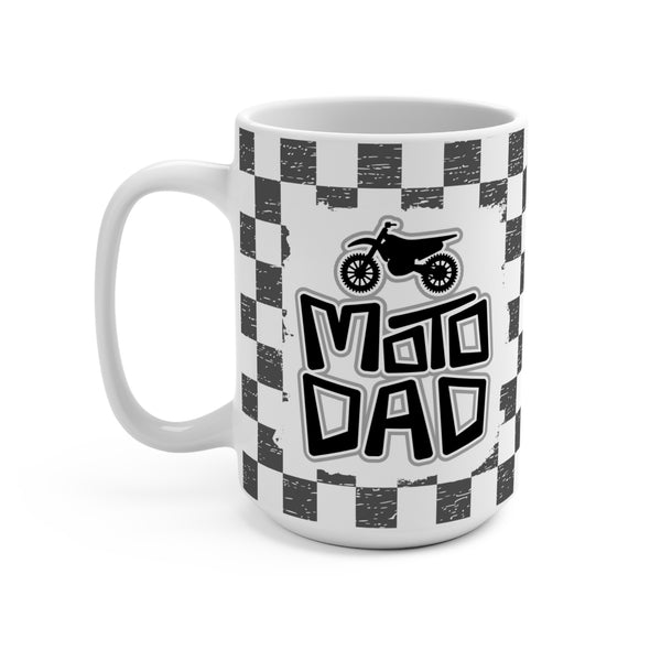 Rad Moto Dad with Checkered Flag Background Ceramic Coffee Mug 15oz | MX Motocross Moto Mama Coffee Mug