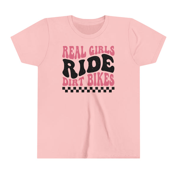 Real Girls Ride Dirt Bikes Youth Short Sleeve Tee | Kids Moto Tees | Moto Girl Short Sleeve T-Shirt