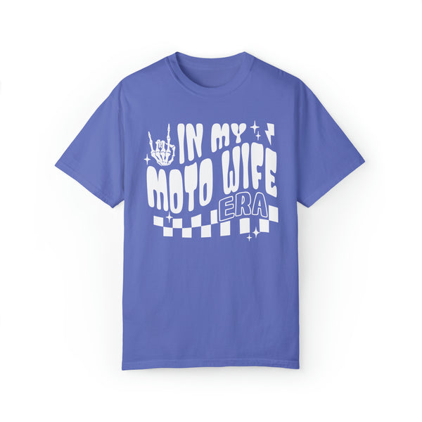 In My Moto Wife Era Adult Unisex Garment-Dyed T-shirt | Funny MX Motocross Racing Themed Tee with Checkerboard Pattern