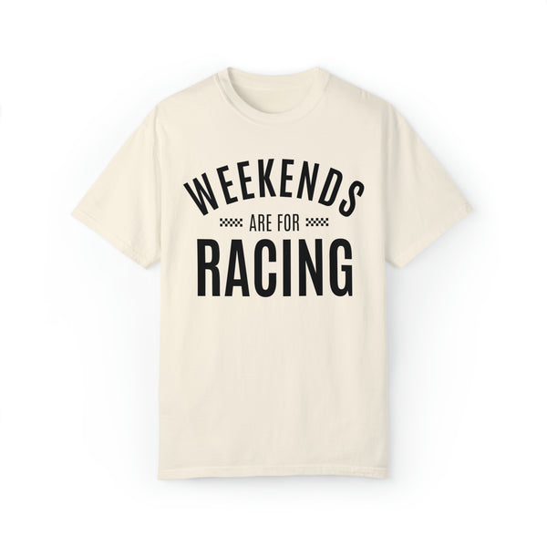 Weekends are for Racing Adult Unisex Garment-Dyed T-shirt | Funny Racing Themed Tee with Checkerboard Pattern