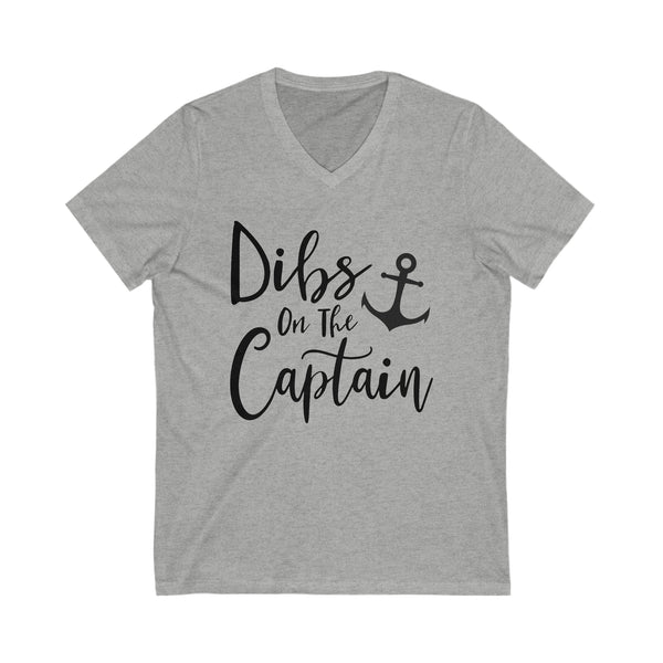 Dibs on the Captain Adult Unisex Jersey Short Sleeve V-Neck Tee | Boating Lake Days Captain's Wife Girlfriend Daughter T-Shirt