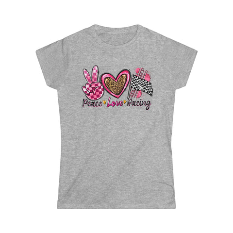 Ladies Peace Love and Racing Checkered Flag Softstyle Tee