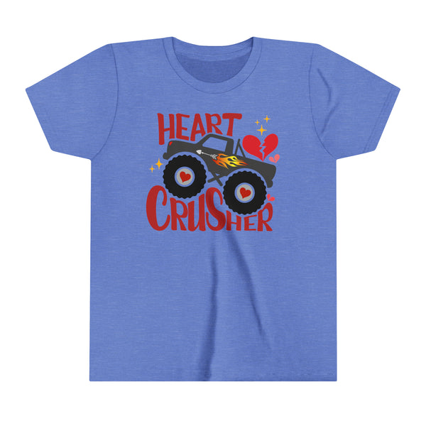 Heart Crusher Monster Youth Short Sleeve Tee | Kids Valentine's Day Truck Youth T-Shirt | Offroad Monster Truck Shirt