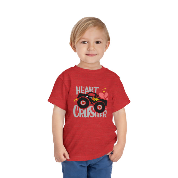 Heart Crusher Monster Toddler Short Sleeve Tee | Kids Valentine's DayTruck Toddler T-Shirt | Offroad Monster Truck Shirt