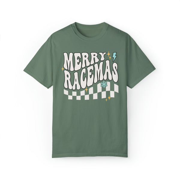 Merry Racemas Adult Unisex Garment-Dyed T-shirt | Racing Themed Christmas Tee | Merry Christmas Race Day Tee