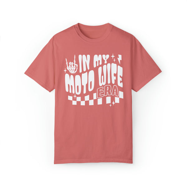 In My Moto Wife Era Adult Unisex Garment-Dyed T-shirt | Funny MX Motocross Racing Themed Tee with Checkerboard Pattern