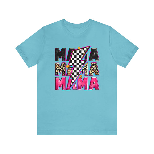 Race Mama with Checkered Lightning Bolt Adult Unisex Jersey Short Sleeve Tee